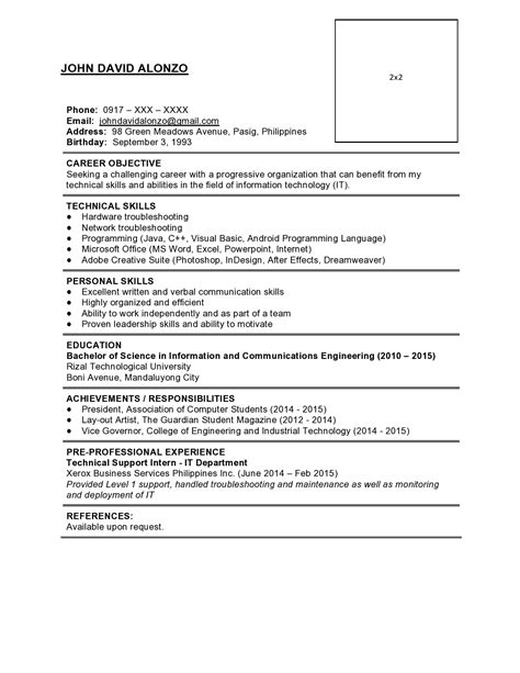 resume sample philippines fresh graduate|Resume Sample for IT Fresh Graduates and Entry Level  .